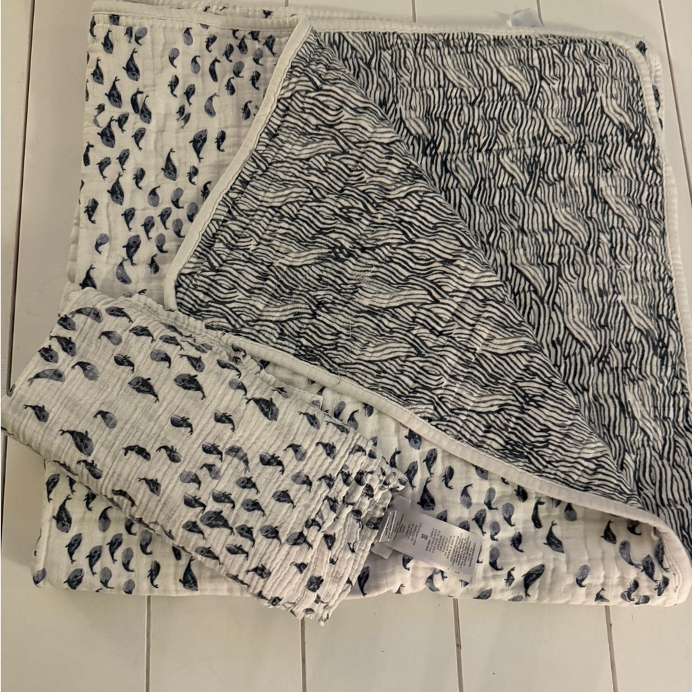 Pottery Barn Kids Navy and White Nautical Quilt & Swaddle